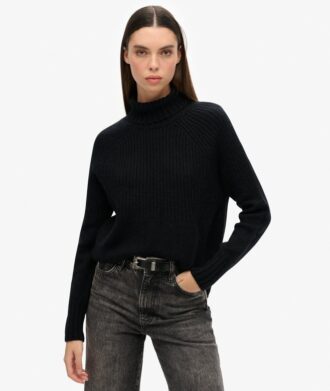 Maglione a collo alto in maglieria a coste