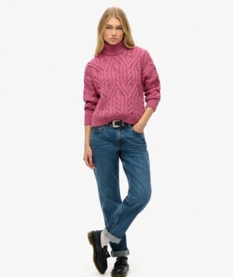 Maglione a collo alto in maglieria con lavorazione a trecce