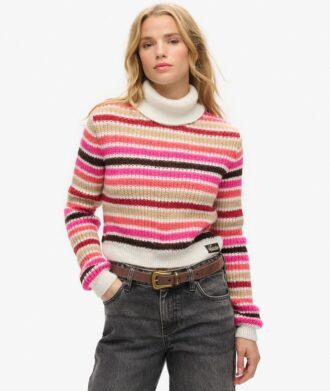 Maglione corto a righe con collo alto