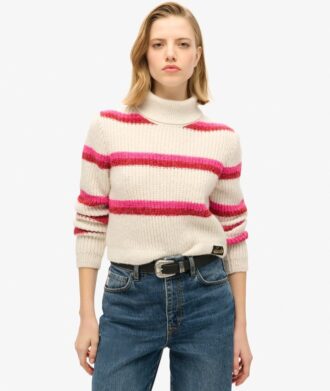 Maglione corto a righe con collo alto