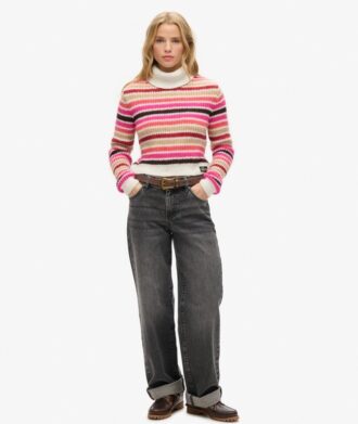 Maglione corto a righe con collo alto