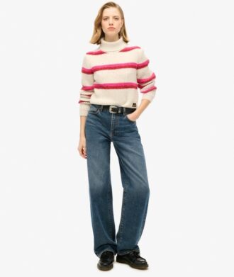 Maglione corto a righe con collo alto