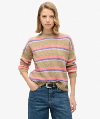 Maglione girocollo a righe multicolori