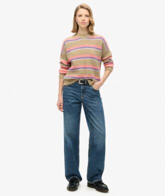 Maglione girocollo a righe multicolori