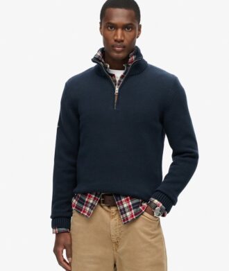 Maglione in maglieria classica di cotone con mezza zip