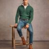 Maglione in maglieria classica di cotone con mezza zip Maglione in maglieria classica di cotone con mezza zip