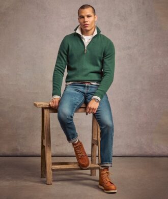 Maglione in maglieria classica di cotone con mezza zip