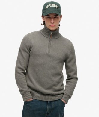 Maglione in maglieria classica di cotone con mezza zip