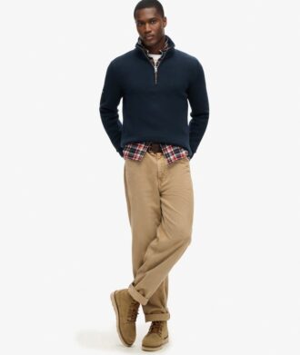 Maglione in maglieria classica di cotone con mezza zip