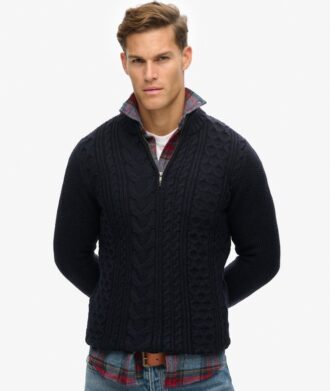 Maglione Jacob in maglieria con lavorazione a trecce e mezza zip