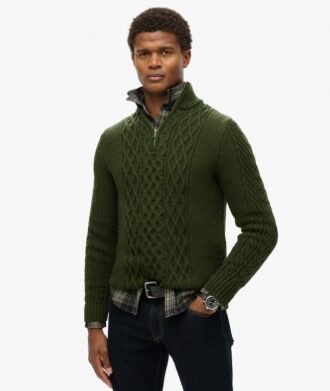 Maglione Jacob in maglieria con lavorazione a trecce e mezza zip