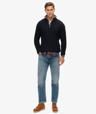 Maglione Jacob in maglieria con lavorazione a trecce e mezza zip