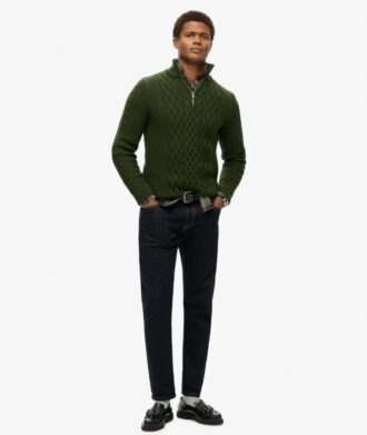 Maglione Jacob in maglieria con lavorazione a trecce e mezza zip
