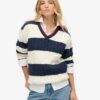 Maglione oversize a righe con collo a V e trecce Maglione oversize a righe con collo a V e trecce