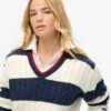 Maglione oversize a righe con collo a V e trecce Maglione oversize a righe con collo a V e trecce