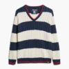 Maglione oversize a righe con collo a V e trecce Maglione oversize a righe con collo a V e trecce