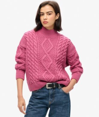 Maglione polo con lavorazione a trecce Aran