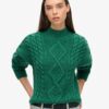 Maglione polo con lavorazione a trecce Aran