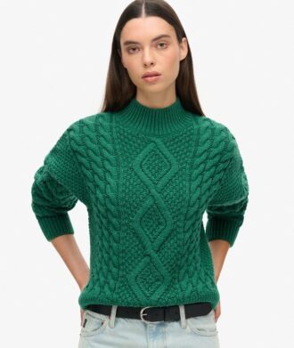 Maglione polo con lavorazione a trecce Aran