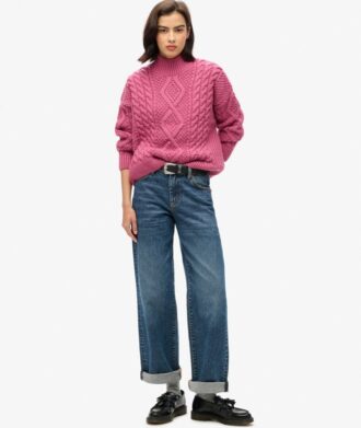 Maglione polo con lavorazione a trecce Aran