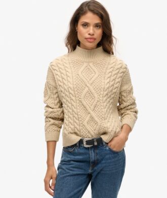 Maglione polo con lavorazione a trecce Aran