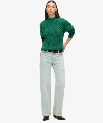 Maglione polo con lavorazione a trecce Aran