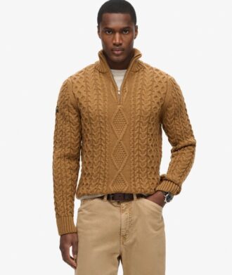 Maglione Vintage Jacob con lavorazione a trecce e mezza zip
