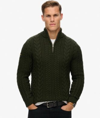 Maglione Vintage Jacob con lavorazione a trecce e mezza zip