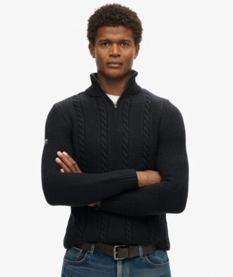 Maglione Vintage Jacob con lavorazione a trecce e mezza zip