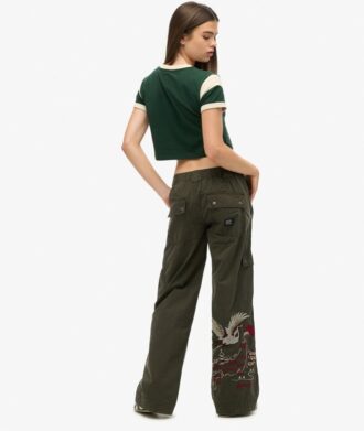 Pantaloni cargo ricamati a vita bassa
