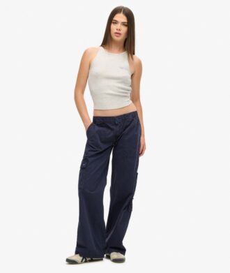 Pantaloni cargo ricamati a vita bassa