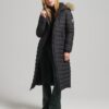 Puffer lungo imbottito leggero con cappuccio in pelliccia sintetica