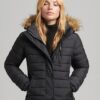 Puffer lungo imbottito leggero con cappuccio in pelliccia sintetica