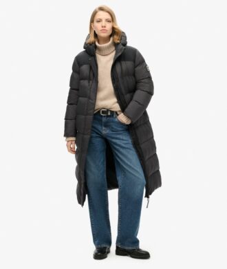 Puffer lungo in tessuto rip-stop