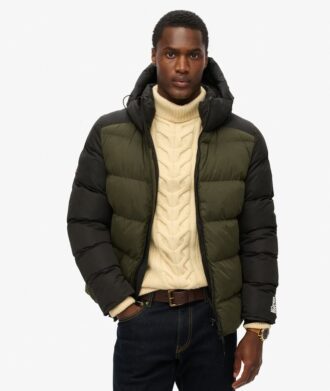 Puffer sportivo con cappuccio a blocchi di colore