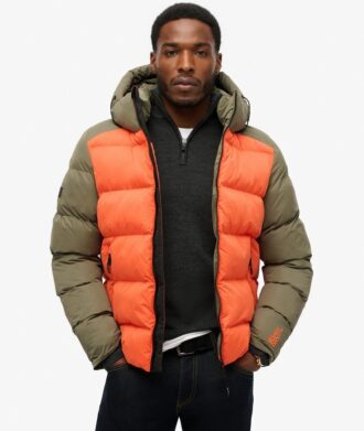 Puffer sportivo con cappuccio a blocchi di colore
