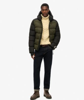 Puffer sportivo con cappuccio a blocchi di colore