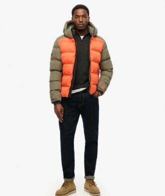 Puffer sportivo con cappuccio a blocchi di colore