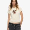 T-shirt aderente con piccolo tatuaggio in strass