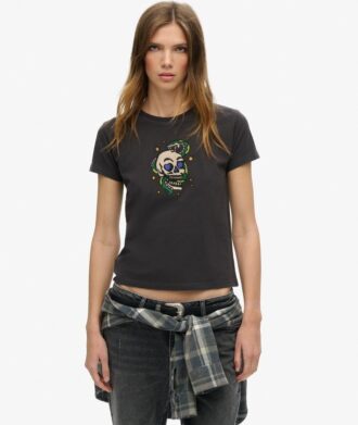 T-shirt aderente con piccolo tatuaggio in strass