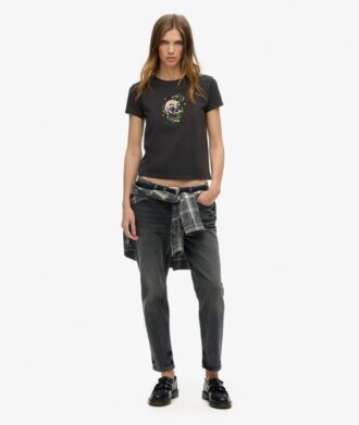 T-shirt aderente con piccolo tatuaggio in strass