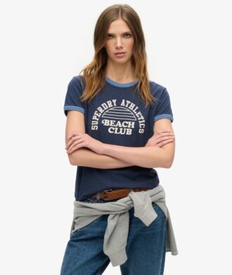 T-shirt con collo a costine e stampa da spiaggia Athletic Essentials
