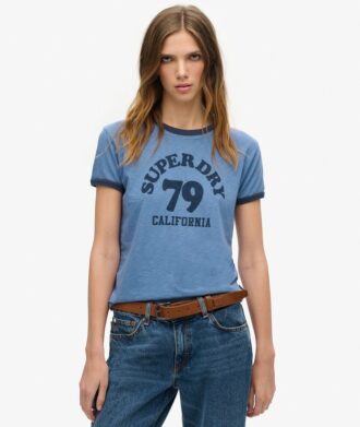 T-shirt con collo a costine e stampa da spiaggia Athletic Essentials