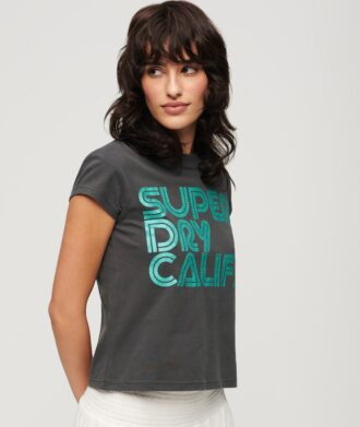 T-shirt con logo glitterato retrò