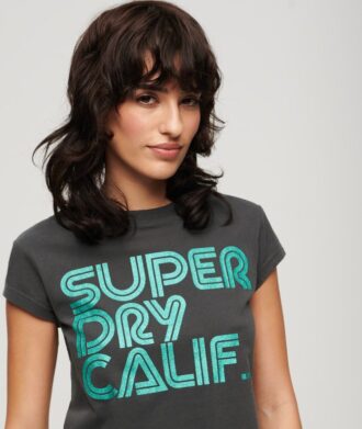 T-shirt con logo glitterato retrò