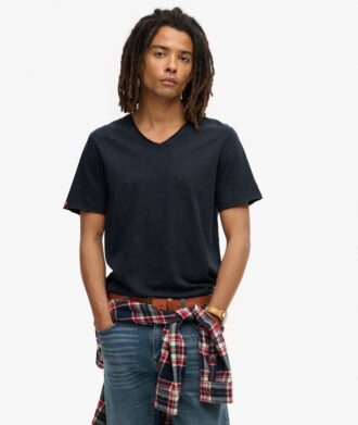 T-shirt con scollo a V e bordi grezzi