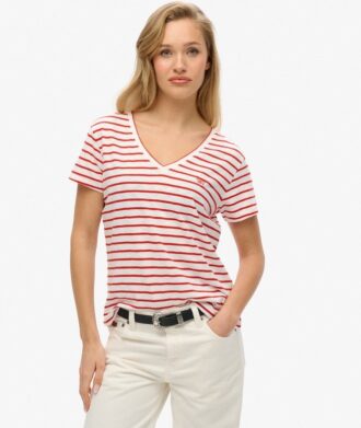 T-shirt con scollo a V ricamata