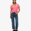 T-shirt con scollo a V ricamata