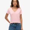 T-shirt con scollo a V ricamata in filato fiammato