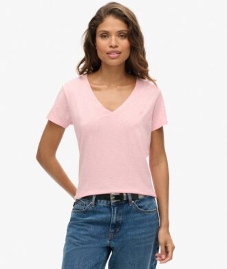 T-shirt con scollo a V ricamata in filato fiammato